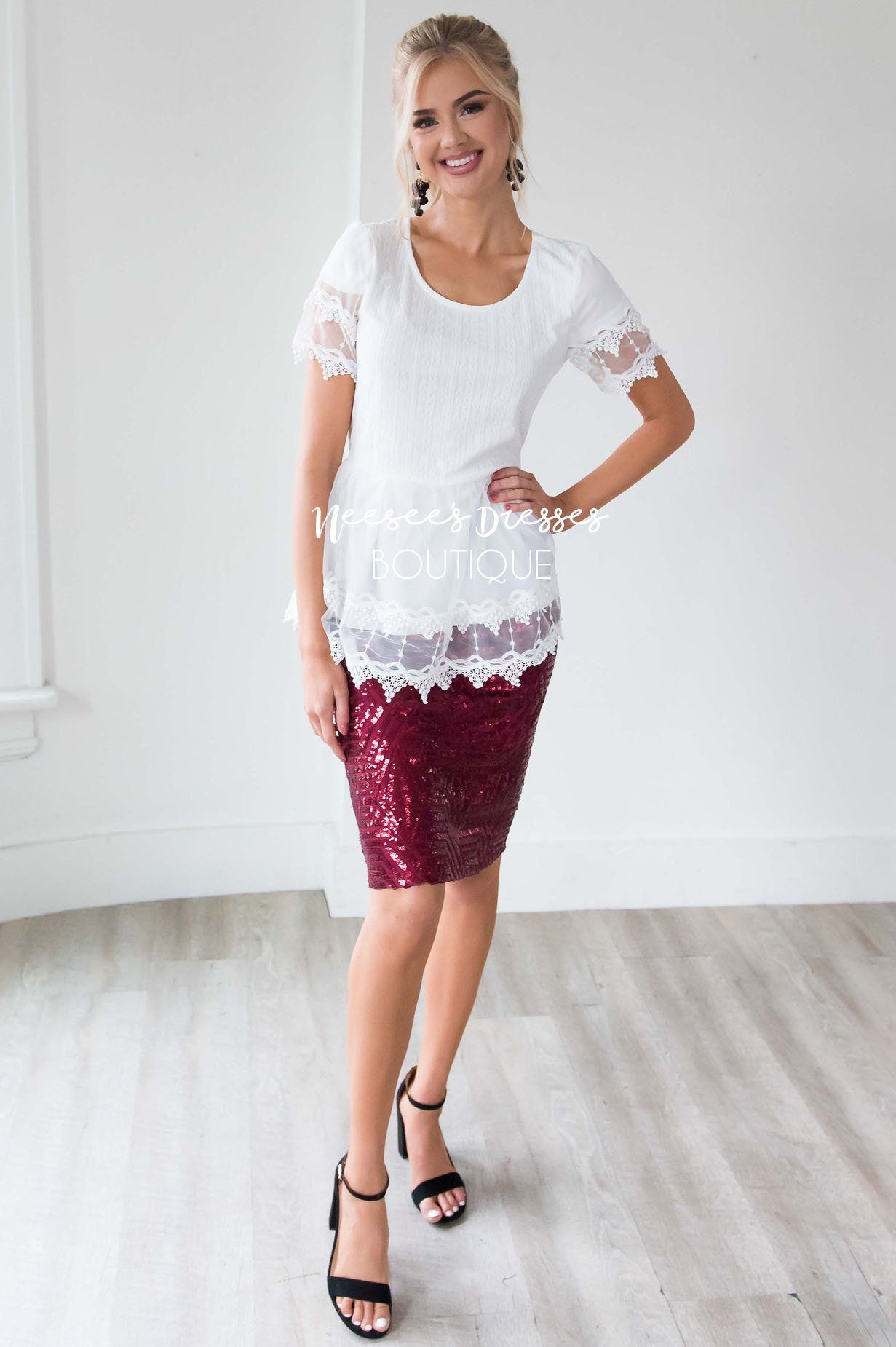 Scallop Lace Tulle Peplum Blouse