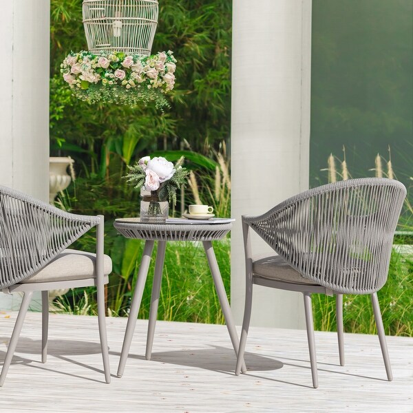 NUU GARDEN 3Piece Aluminum Patio Furniture Bistro Set with Cushions