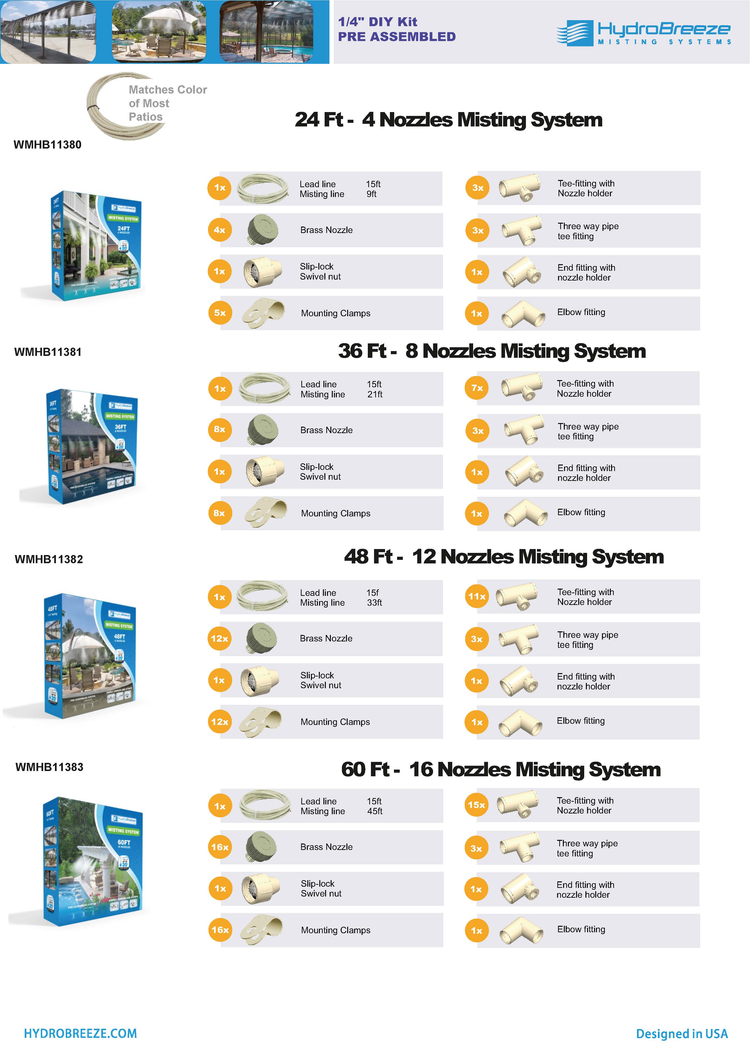 Hydrobreeze Pre-Assembled Misting System 36 Feet 1/4 in Beige Tubing - 8 Nozzles