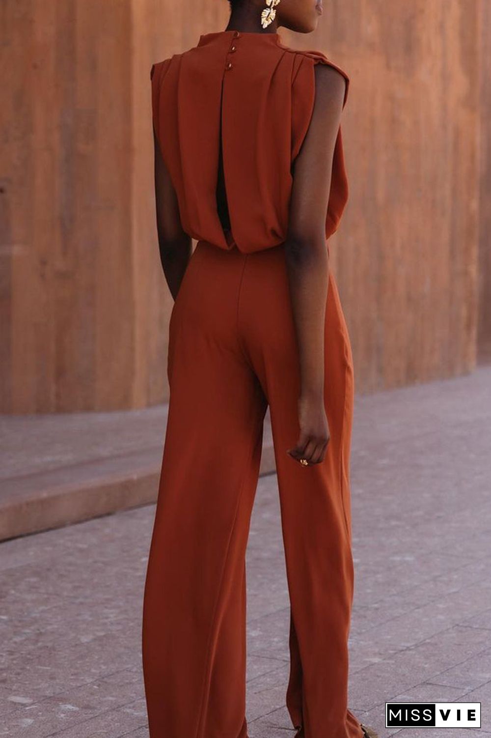 Casual Simplicity Solid Backless Half A Turtleneck Regular Jumpsuits