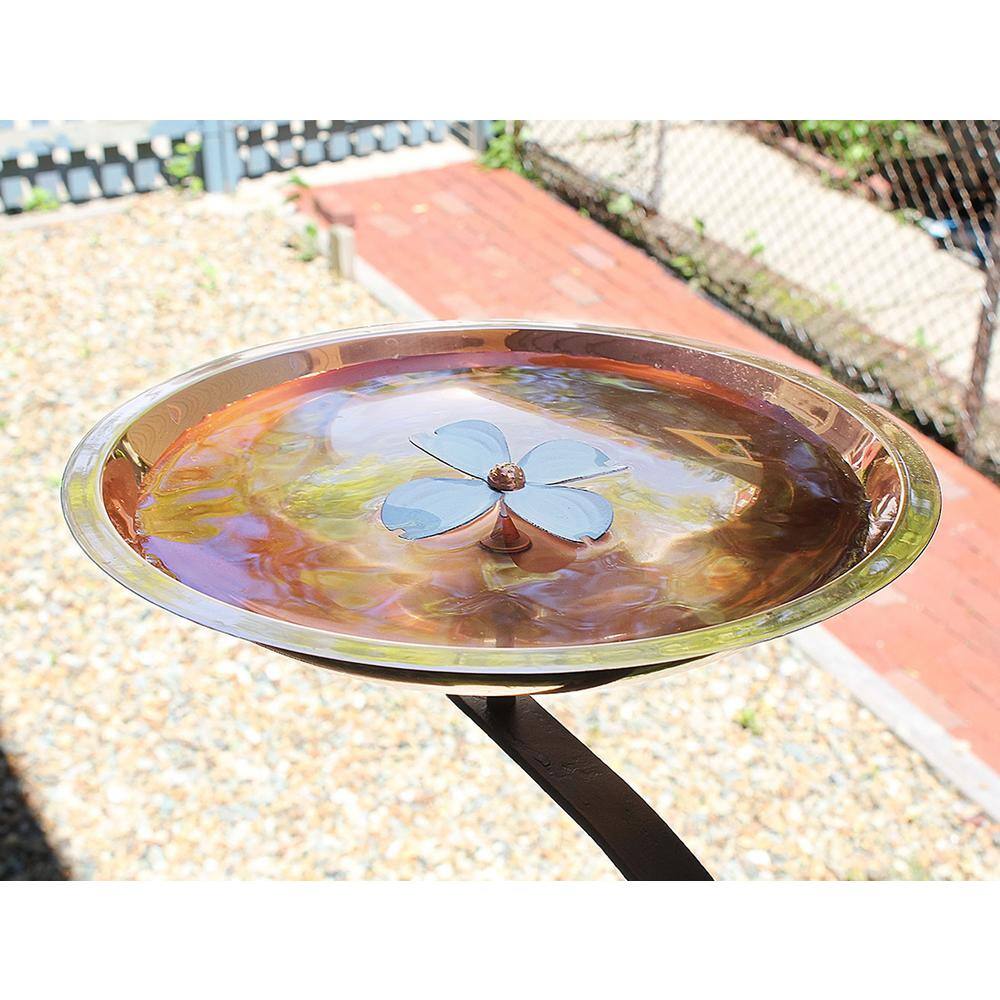 Achla Designs 12 in. W Copper Plated and Colored Patina Dogwood Garden Birdbath with Rail Mount Bracket BB-08-RM