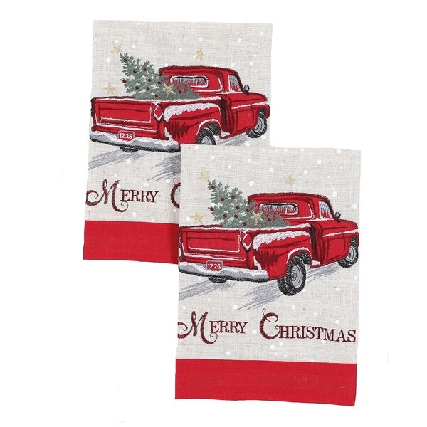 Merry Christmas Truck Decorative Towels 14x22，Set of 2