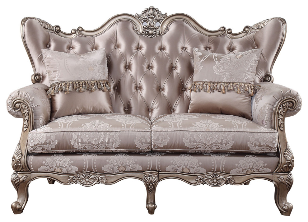 Ergode Loveseat With 2 Pillows Fabric and Champagne   Victorian   Loveseats   by VirVentures  Houzz