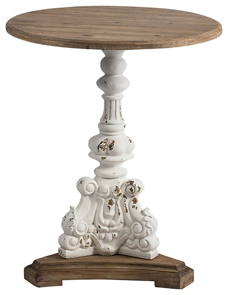 30.75 quotWhite and Brown Antique Round Side Table   French Country   Side Tables And End Tables   by Christmas Central  Houzz