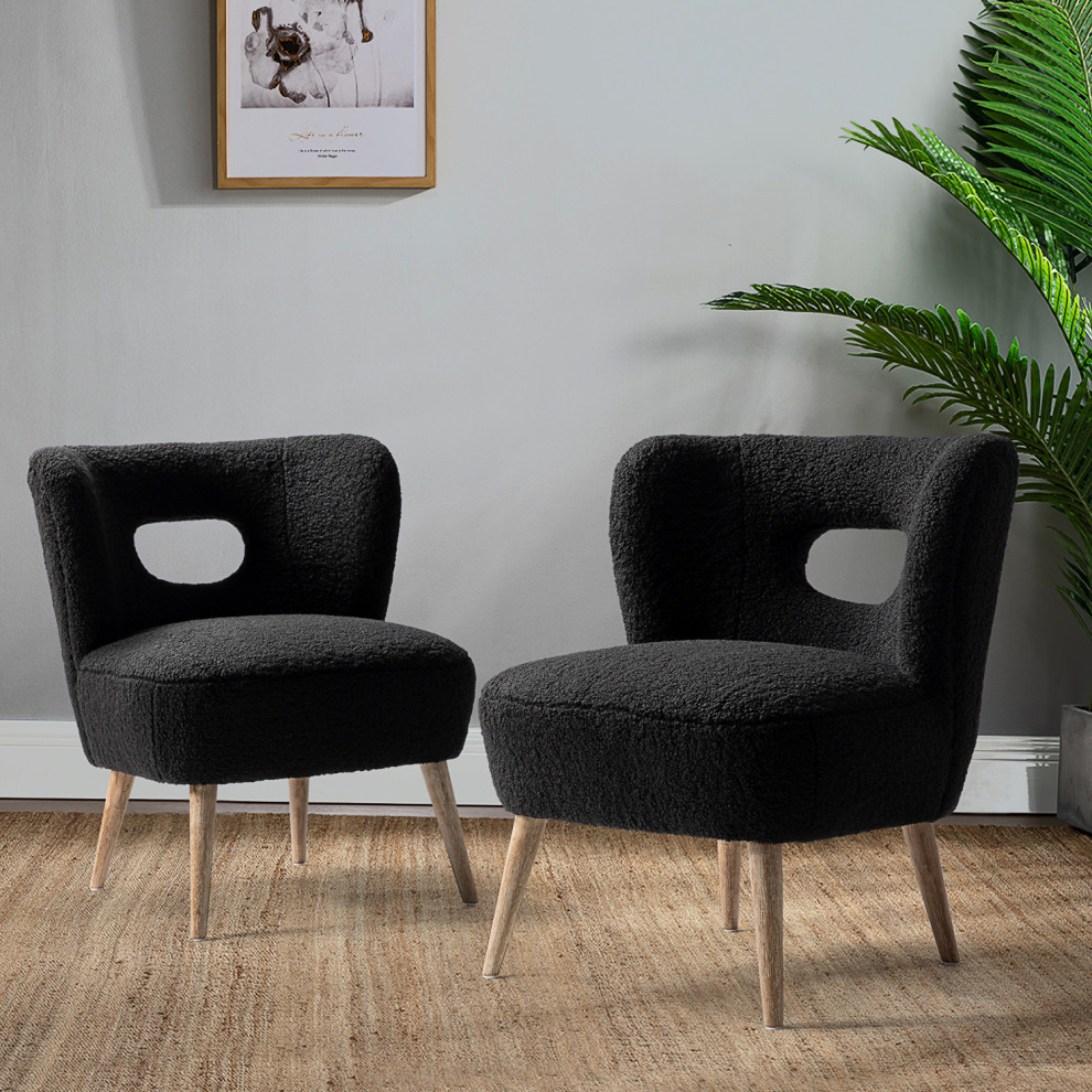 Lambskin Sherpa Upholstery Barrel With Open Chair  Set of 2   Midcentury   Armchairs And Accent Chairs   by Karat Home  Houzz