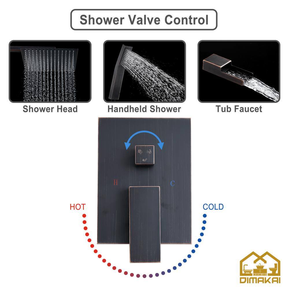 Hlihome Single-Handle 3-Spray 10 in. Shower Head Tub and Shower Faucet Hand Shower Combo in Oil Rubbed Bronze (Valve Included) DKSL-18-ORB