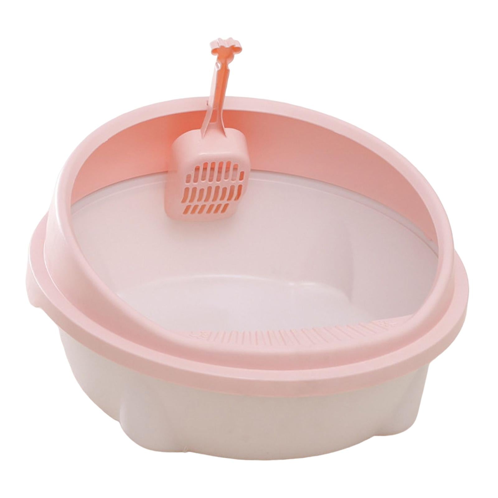 Cat Litter Box Durable with High Side Privacy Walls Cat Sandbox Semi Enclosed Bedpan Pet Litter Tray Kitty Litter Pan for Small Animals Cats pink