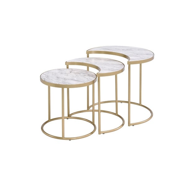 3Pc Pack Nesting Tables， Faux Marble and Gold