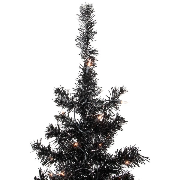 6' PreLit Black Artificial Tinsel Christmas Tree Clear Lights