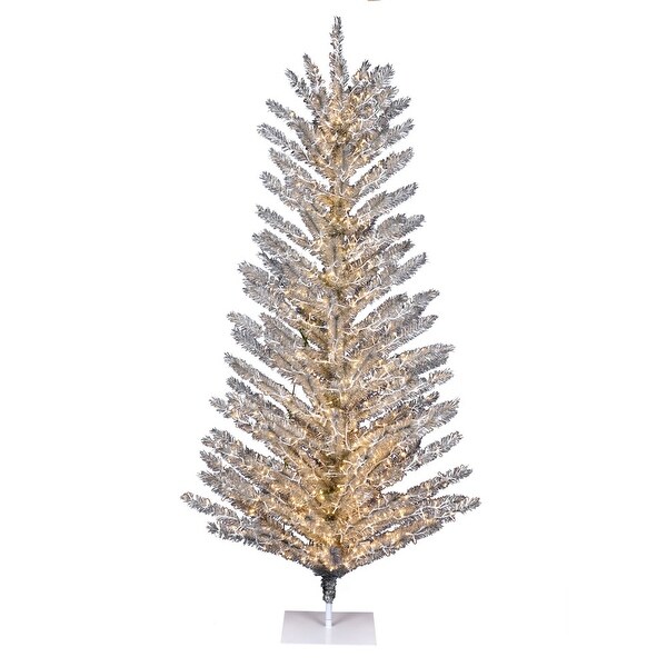 Vickerman 6' x 43 Vintage Aluminum Artificial Christmas Tree，Warm White Low Voltage LED Wide Angle 3mm Lights