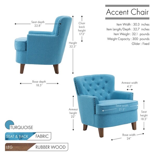 Porthos Home Idir Accent Chair， Fabric Upholstery， Rubber Wood Legs