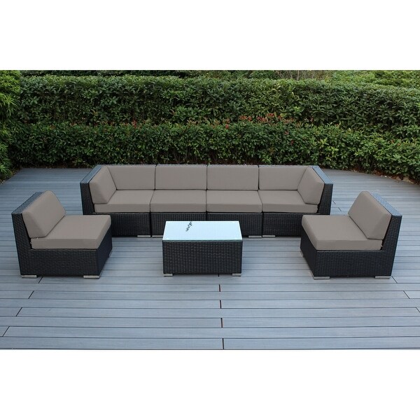 Ohana Outdoor 7pc. Cushioned Black Wicker Conversation Set