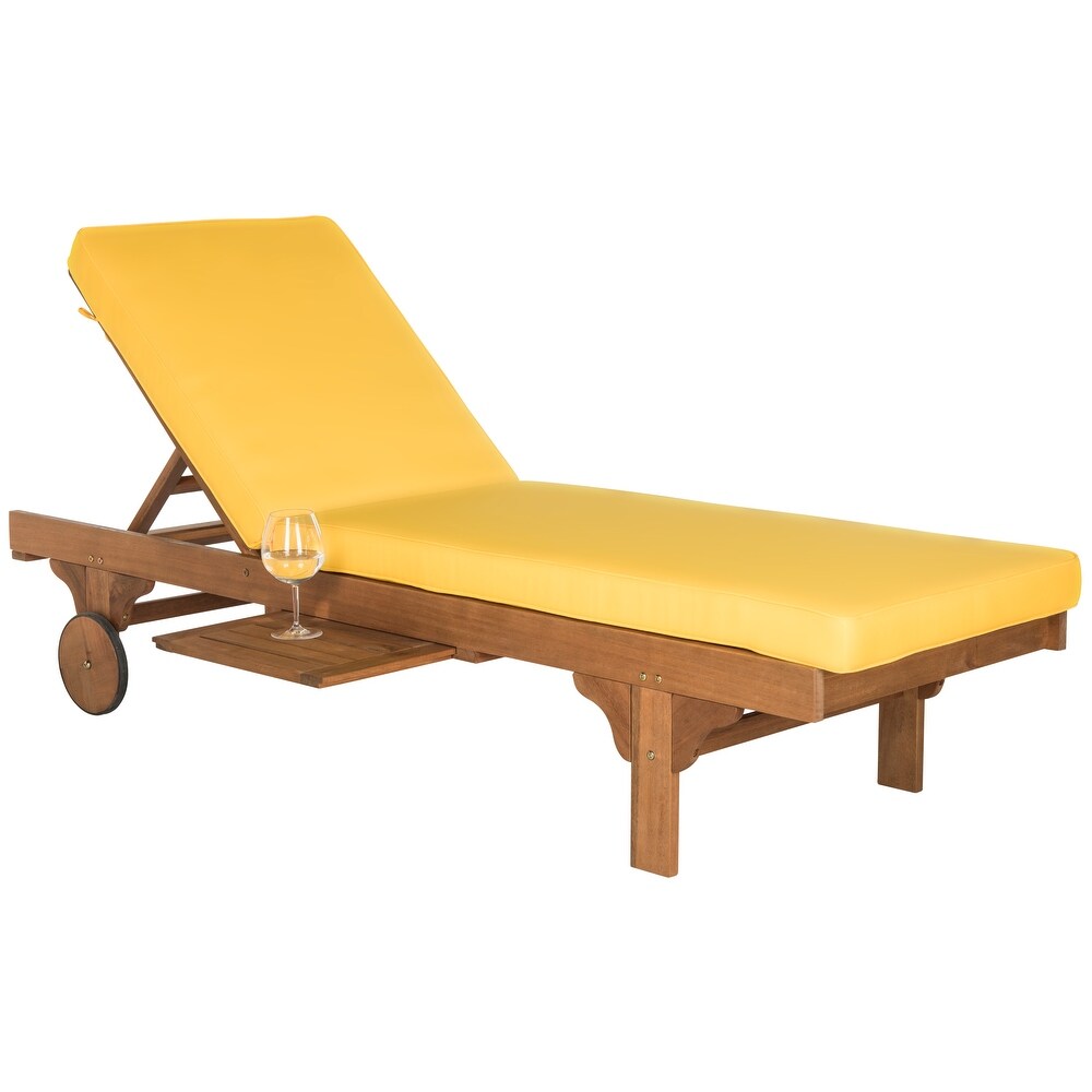 SAFAVIEH Outdoor Living Newport Brown/Yellow Cart Wheel Adjustable Chaise Lounge Chair   27.6\