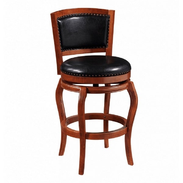 Rory 29 Inch Swivel Barstool， Solid Wood， Nailhead Trim