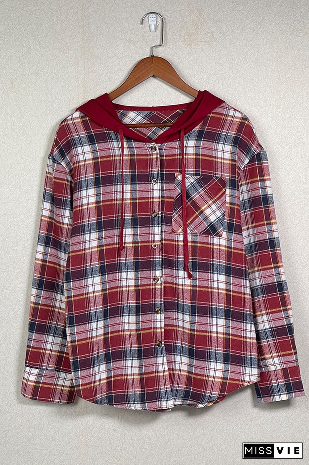 Plaid Button Front Hoodies Shacket Shirt Women Wholesale