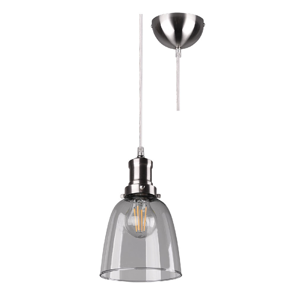 Britalia BR30741007 Matt Nickel Chrome & Clear Glass Vintage Bell Pendant Light 14cm