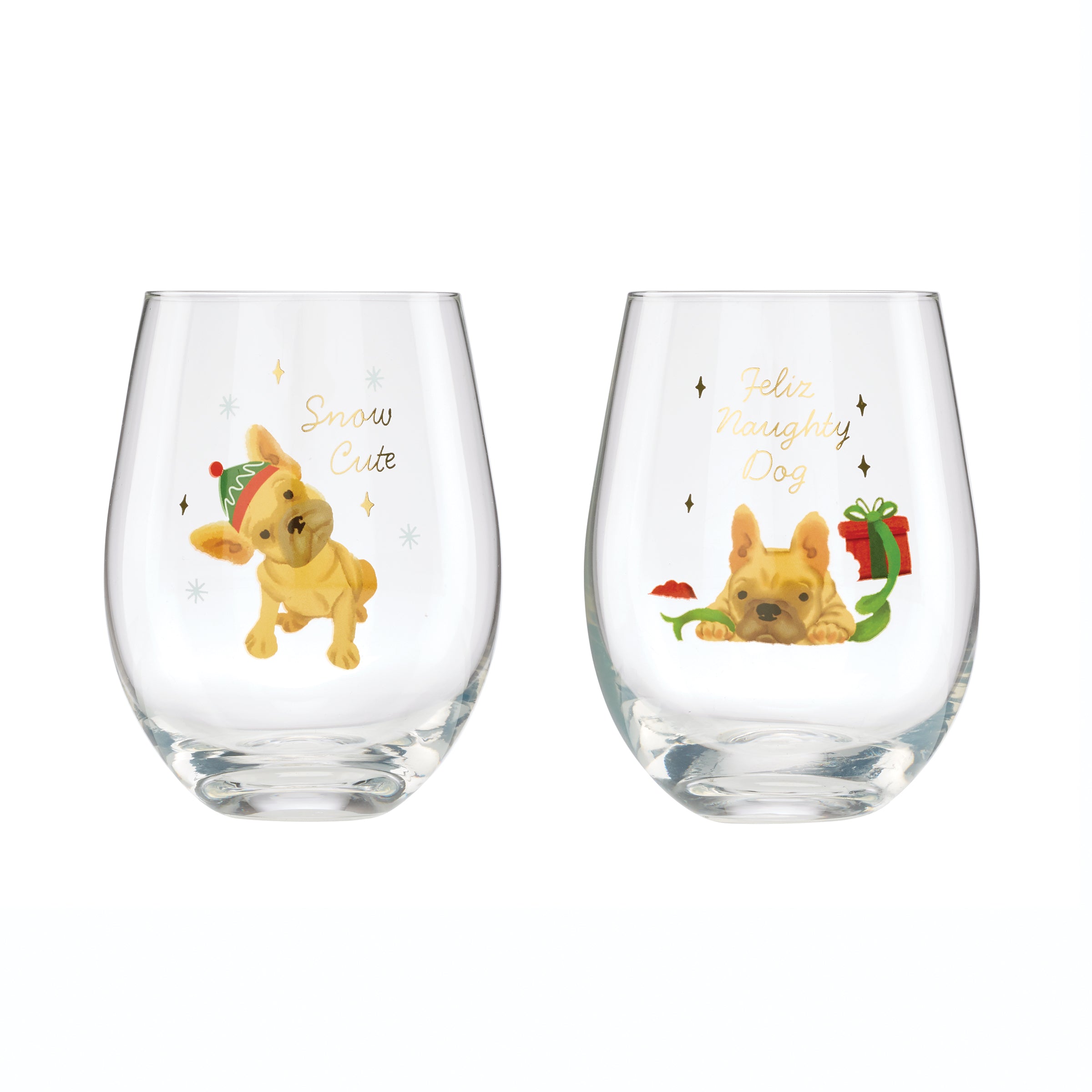 18 Oz Frenchie Stemless Wine Glasses, Set Of 2