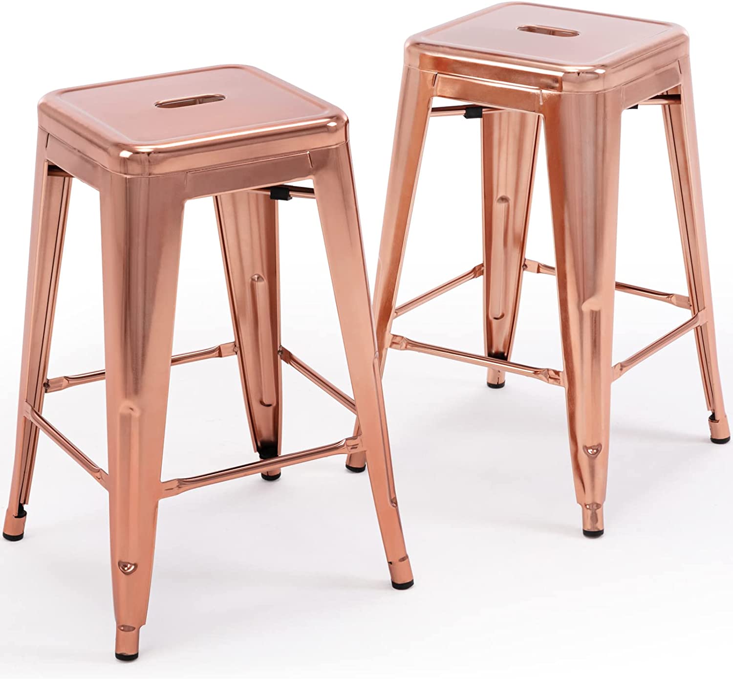 24 Inch Metal Bar stools, Backless Counter Height Barstools, Indoor Outdoor Stackable Stools with Square Seat