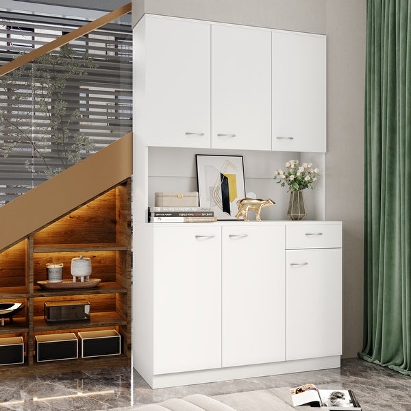 Modern Tall Wardrobe with 6-Doors， 1-Open Shelves and 1-Drawer - - 36805924