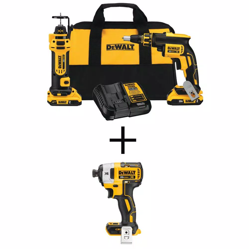 DEWALT 20-Volt MAX XR Cordless Drywall Screw Gun/Cut-out Tool Kit (2-Tool) with (2) 2.0Ah Batteries and 1/4 in. Impact Driver and#8211; XDC Depot