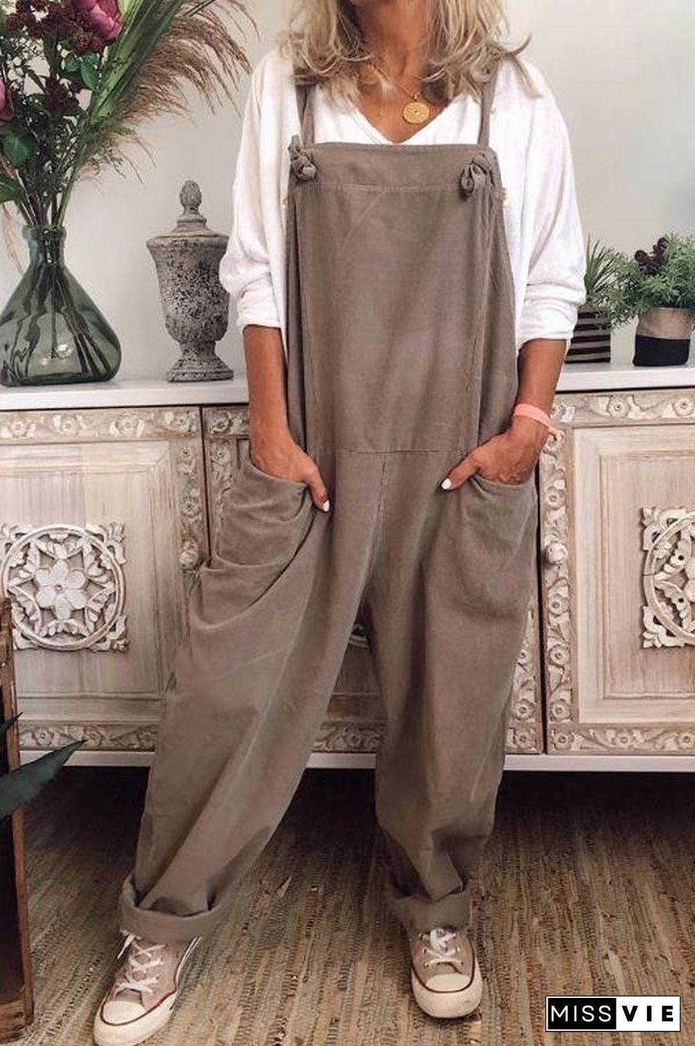 Casual Cotton Pocket Desgin Jumpsuit