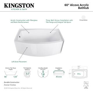 Aqua Eden 60 in. Acrylic Left Drain Rectangular Alcove Soaking Bathtub in White HVTDR603022L