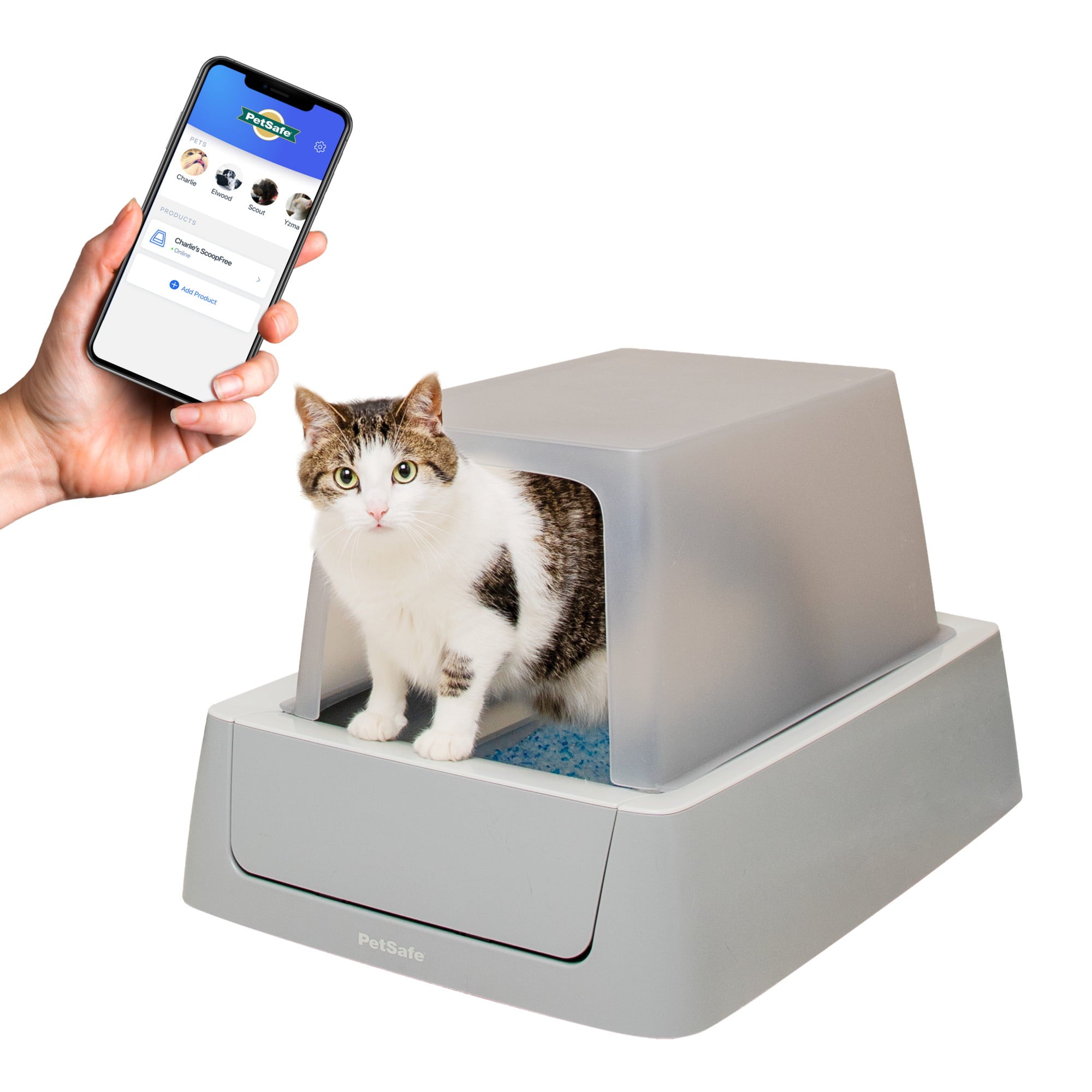 PetSafe ScoopFree Complete Smart Self Cleaning Cat Litter Box， Phone App Connected， Front-Entry Covered