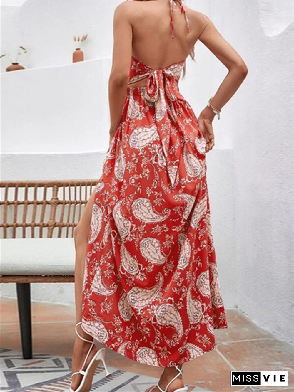 New Mosaic Sexy Beach Dress Hollow Out Suspender Backless Dress Women