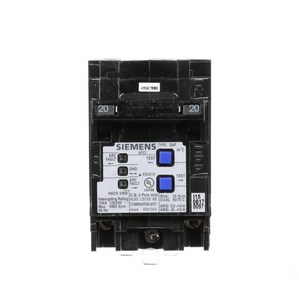 Siemens Type QAF 20 Amp Double-Pole Combination AFCI Circuit Breaker Q220AFCP