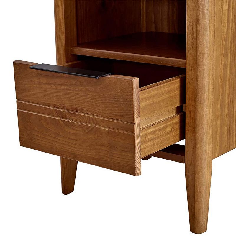 MUSEHOMEINC California Classic 1 Drawer Wooden Nightstand End Table， Honey Brown