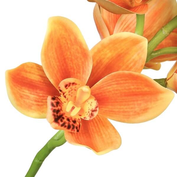 Set of 2 Large Orange Artificial Cymbidium Orchid Flower Stem Spray 31in