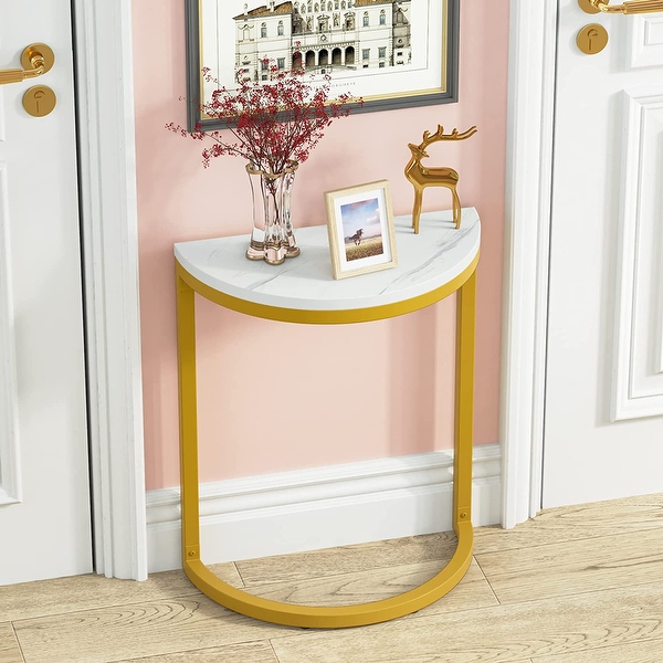 Narrow End Table Half Round with Metal Frame， Slim C Table