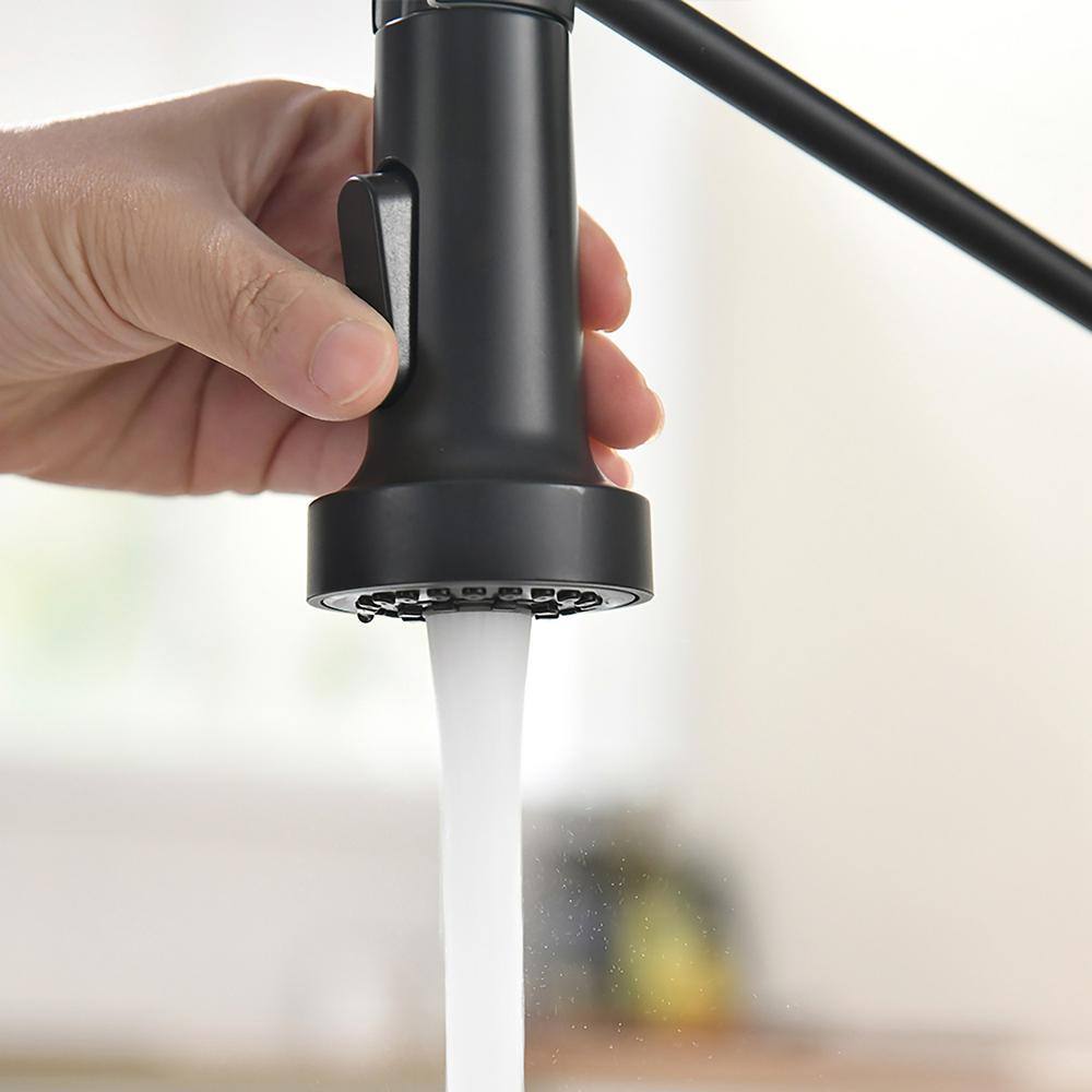 Single Handle Gooseneck Pull Down Sprayer Kitchen Faucet with Dual Function Sprayhead in Matte Black MD-AL125533B