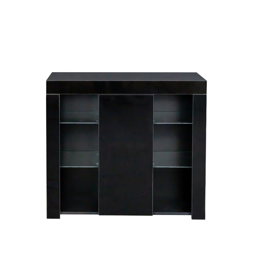 Multipurpose LED Storage Cabinet with Multi Colour LED Lights  Open Three Tiers Cubby Space   One Door