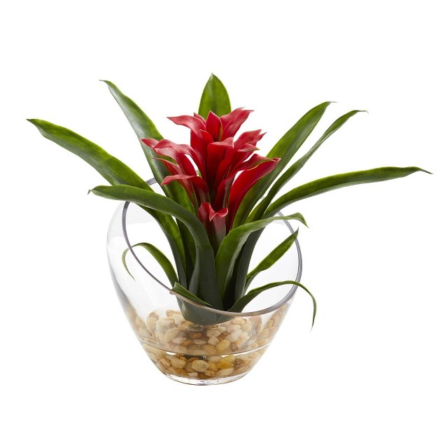 Nearly Natural 8-in Tropical Bromeliad In Angled Vase Artificial Arrangement