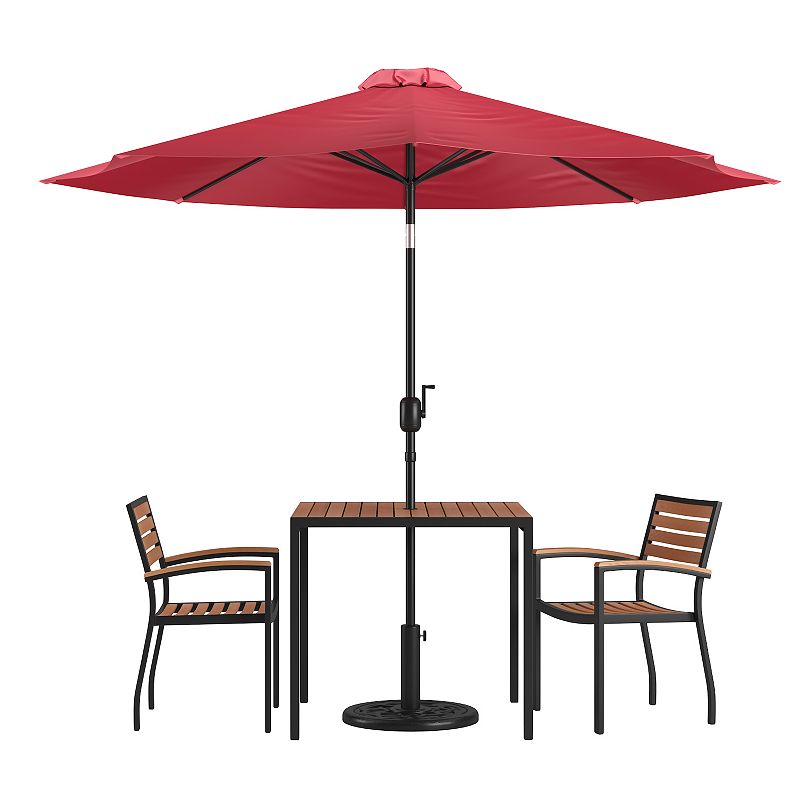 Flash Furniture Outdoor Patio Table， Chair， Umbrella and Base 5-piece Set