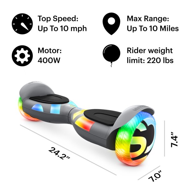 Jetson Litho X Hoverboard, Lava LED Technology, Light-Up Deck, Illuminated Rims/Tires, Grey