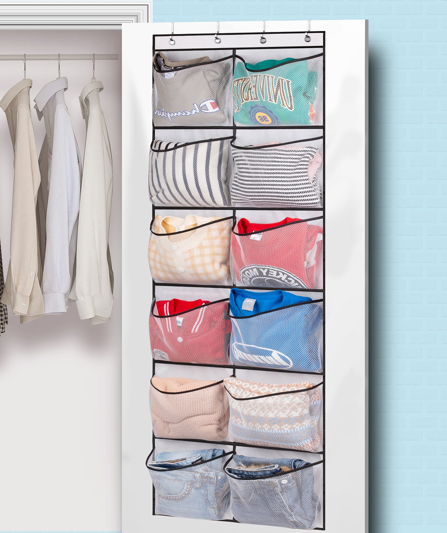 MISSLO Over the Door Shoe Rack Hanging Boot Organizer 12 Extra Large Pockets Shoes Holder for Men Size 16 Closet Storage Hanger， White