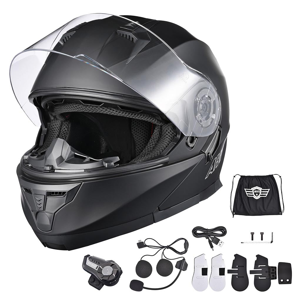 AHR RUN-M3 Modular Helmet w/ Bluetooth Flip Up DOT Matte Black