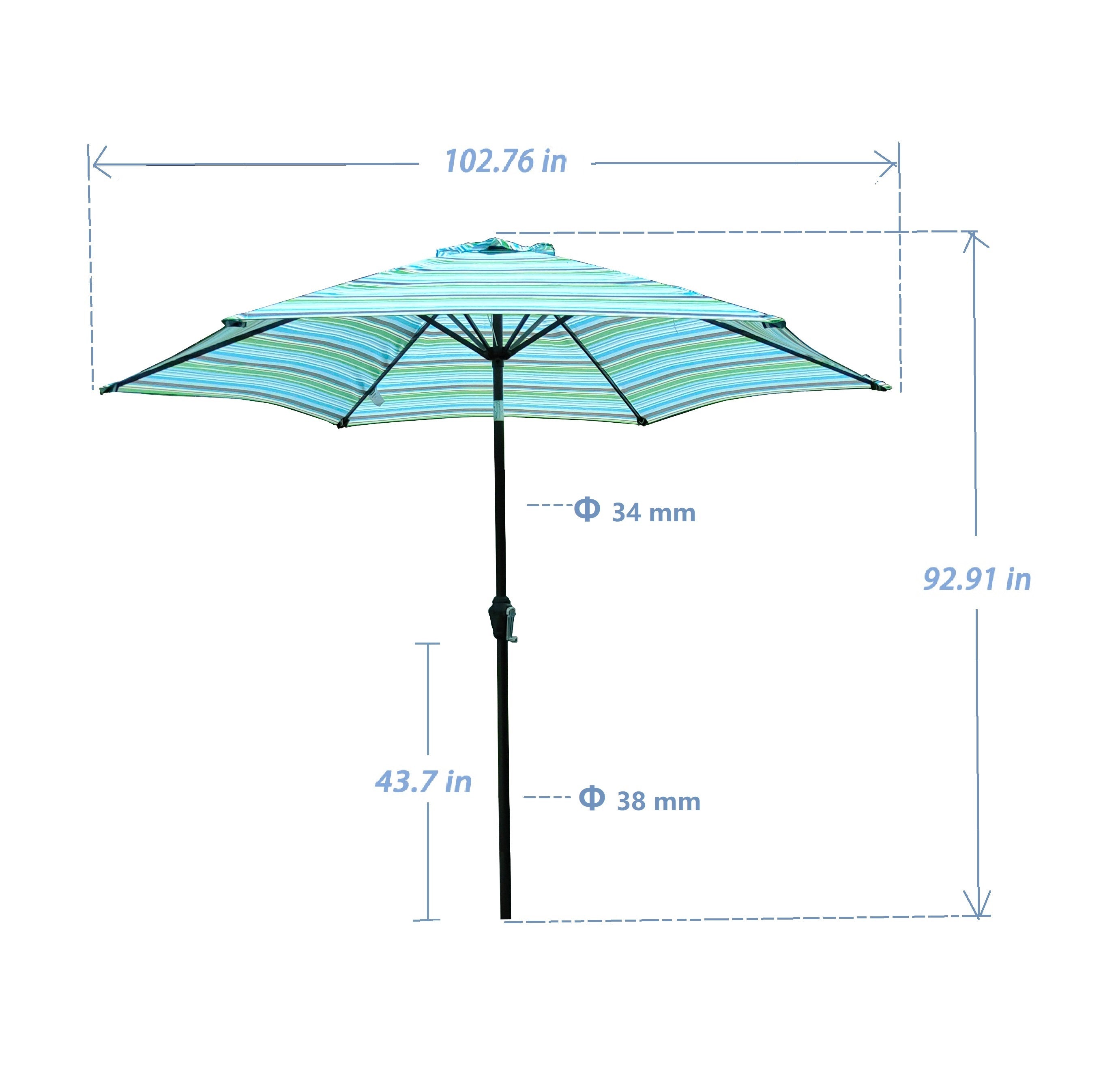 Tomshoo Outdoor Patio 8.6-Feet Market Table Umbrella with Push Button Tilt and Crank, Blue Stripes[Umbrella Base is not Included]