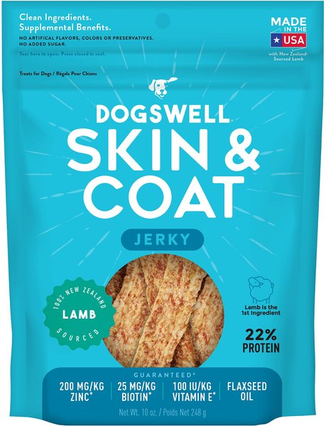 Dogswell Jerky Skin and Coat Lamb Recipe Grain-Free Dog Treats