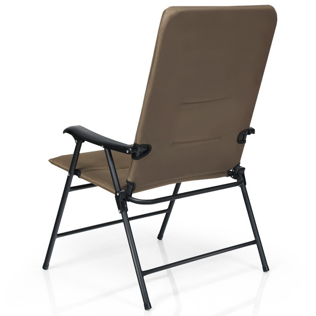 Tangkula Outdoor Folding Chair Collapsible Enlarged Chair With Cup Holder Grey brown