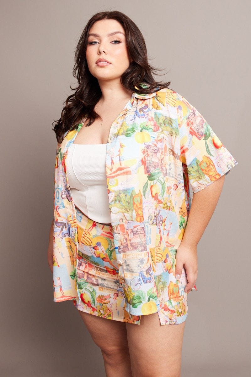 Multi Abstract Relaxed Shirt Short Sleeve