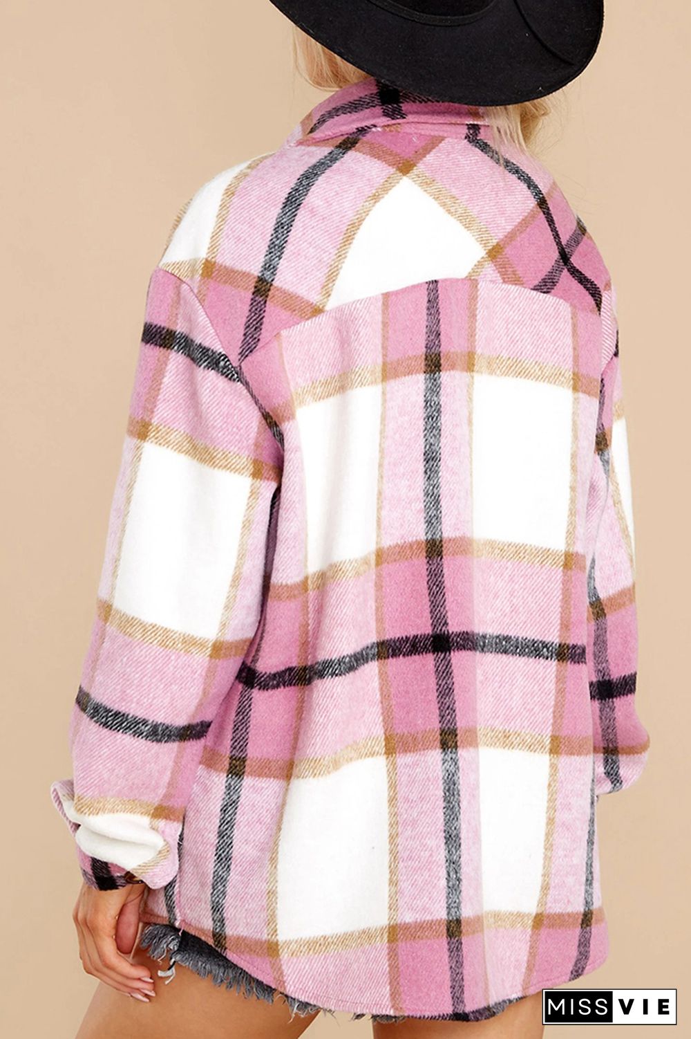 Plaid Button Front Shacket Jacket with Pockets Women Wholesale