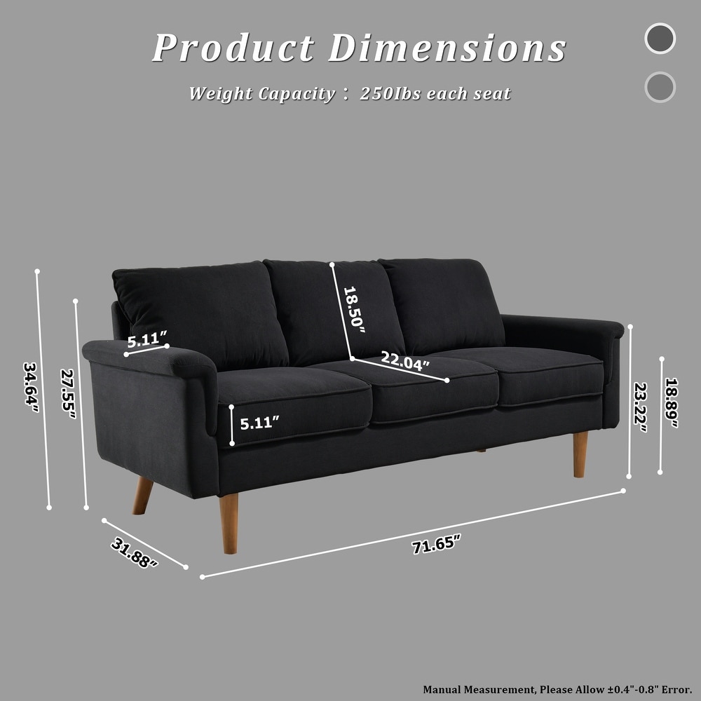 HOOOWOOO Modern 3 Seater Polyester Fabric Sofa Couch with Wide Armrest