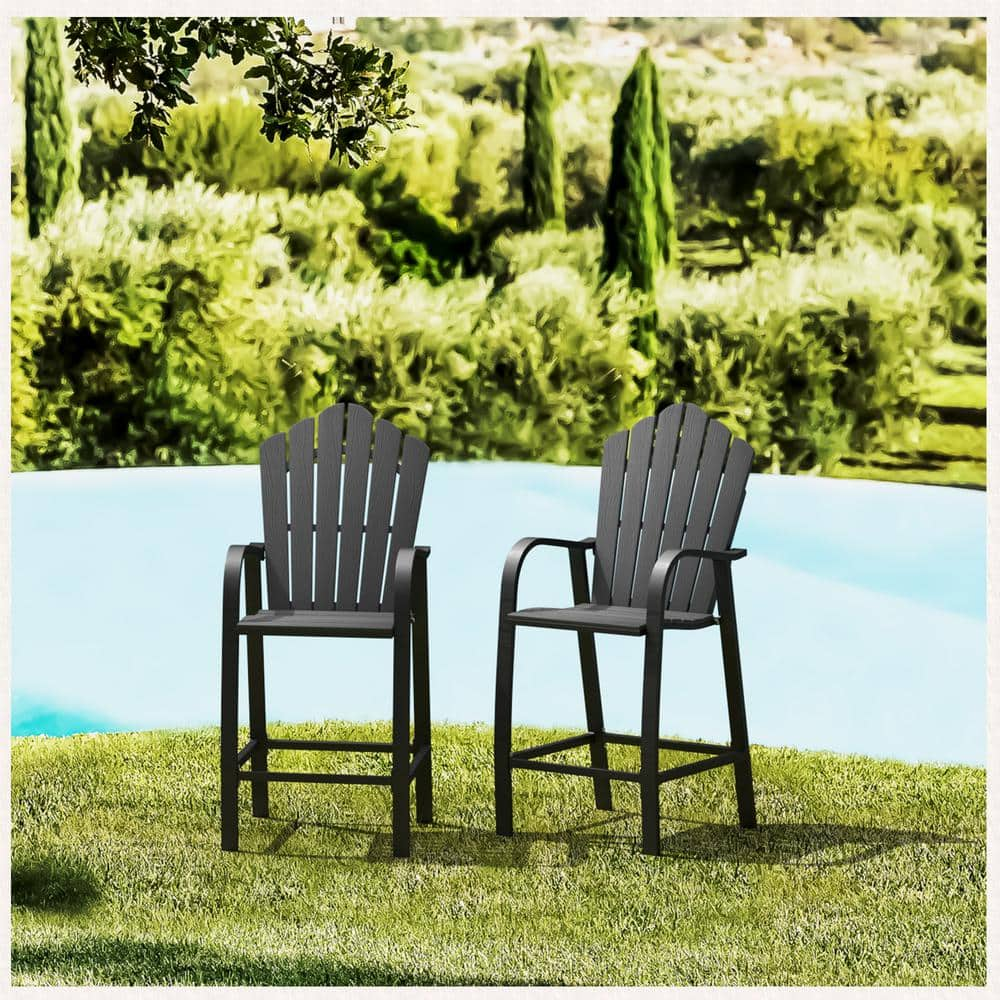 LUE BONA Black Aluminum Frame Outdoor Bar Stools Bar Height Adirondack Chairs (2-Pack) 2LB22PC0002-200