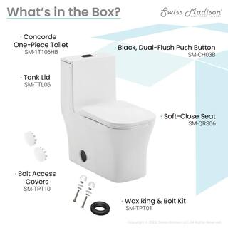 Swiss Madison Concorde 1-piece 1.11.6 GPF Dual Flush Elongated Toilet in Glossy White with Black Hardware Seat Included SM-1T106HB