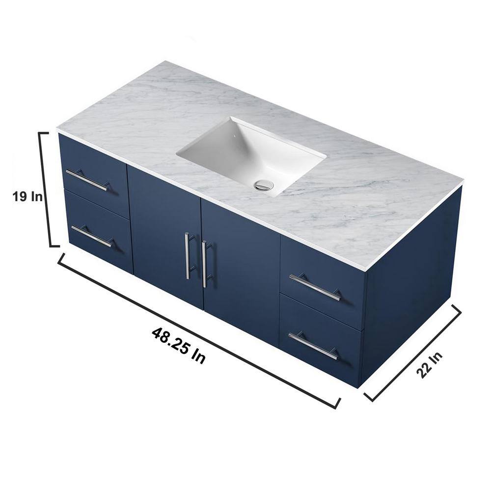 Lexora Geneva 48 in. W x 22 in. D Navy Blue Bath Vanity and Carrara Marble Top LG192248DEDS000