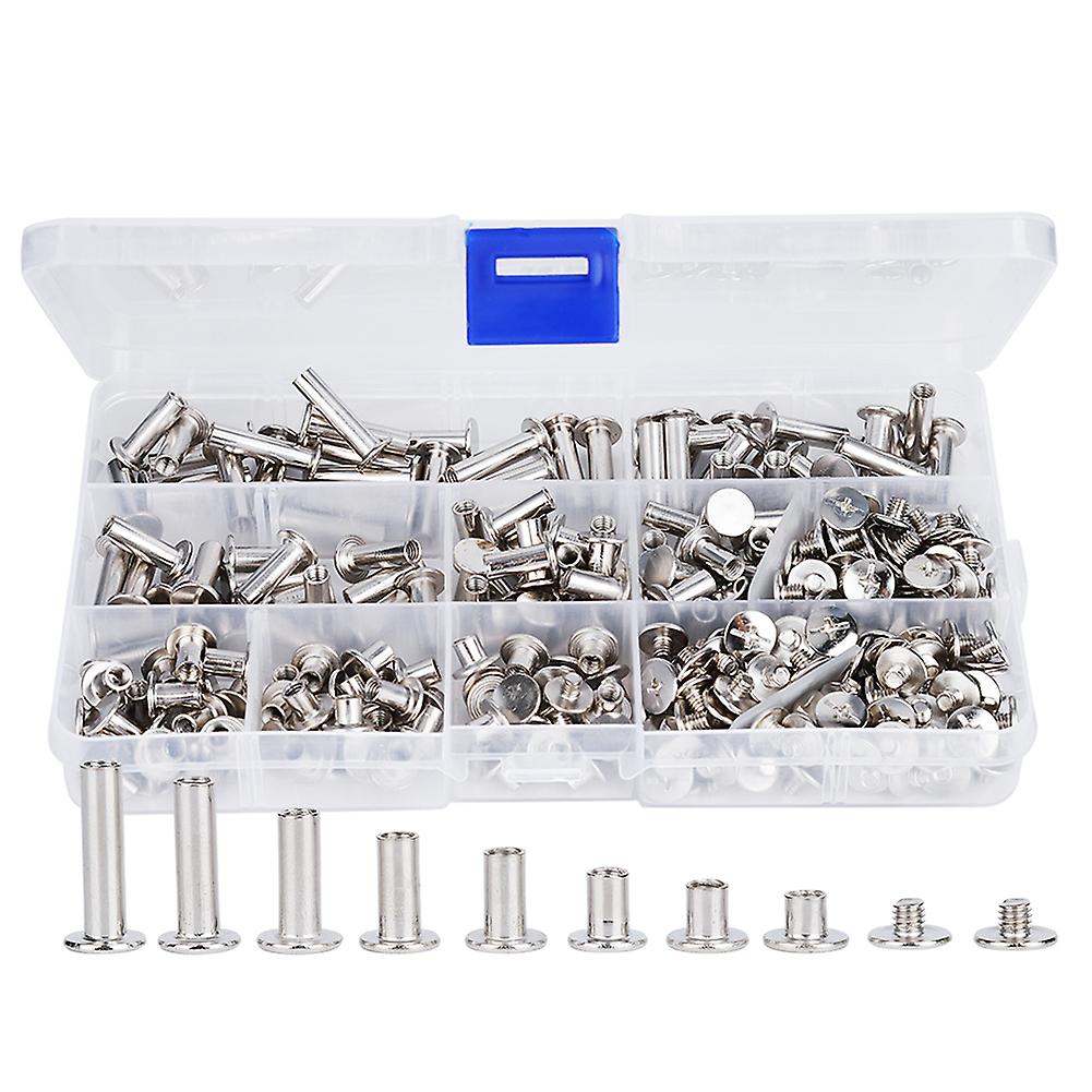 320pcs Screws Nuts Flat Head Rivet Set Threaded Iron Nickel Plated Hardware Fastener Combination Kit