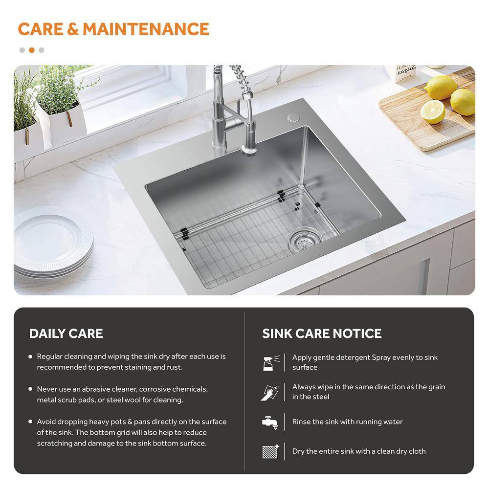 Glacier Bay All-in-One Drop-InUndermount Stainless Steel 25 in. Kitchen Sink VDR2522A1SA1